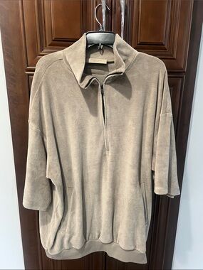 Essentials Men's Taupe Half-Zip Short Sleeve Sweater